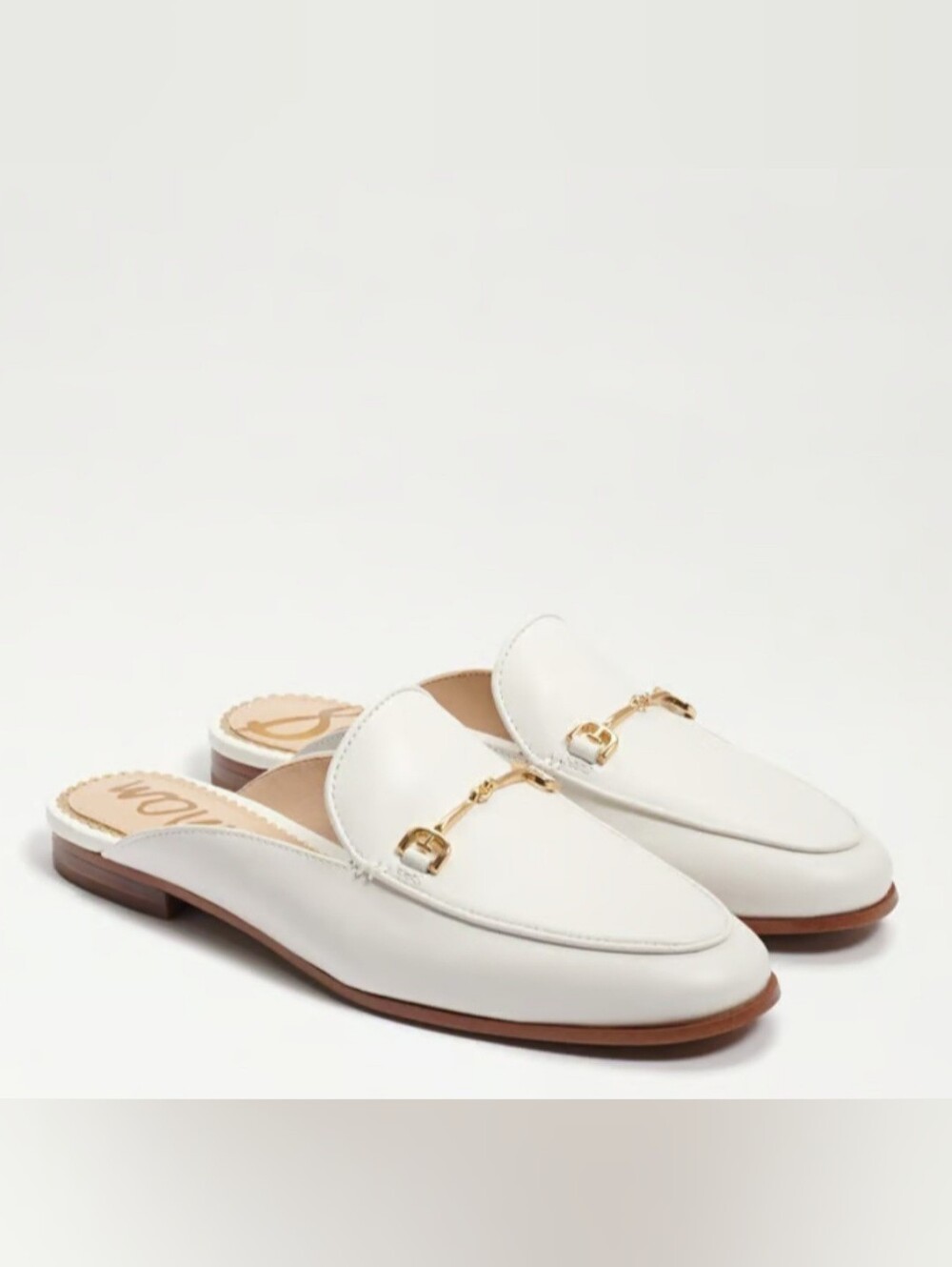 White Leather Backless Horsebit Loafer Mules